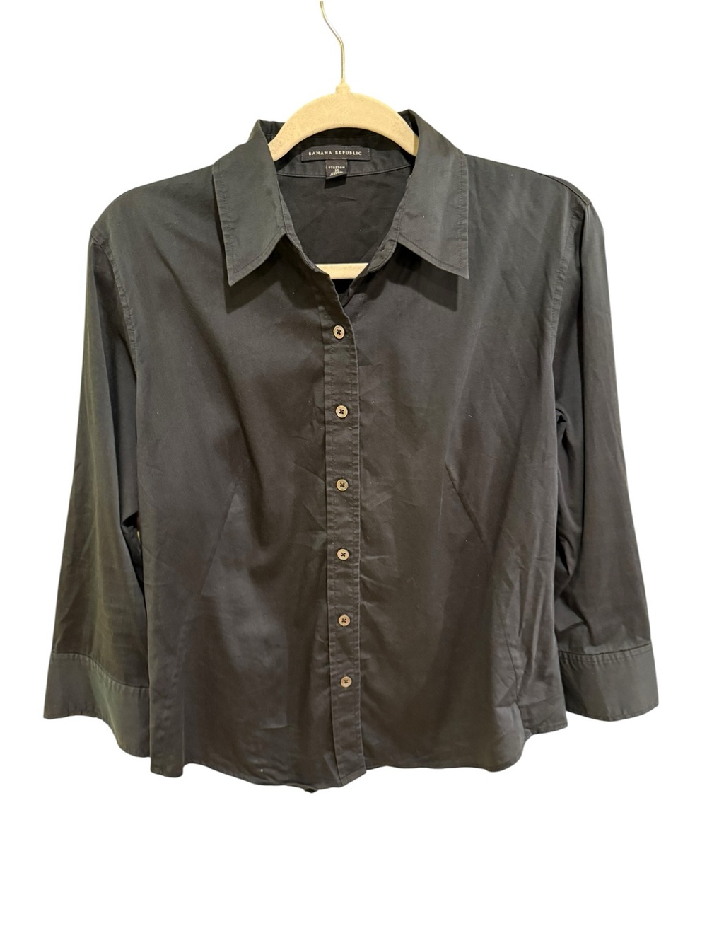Banana Republic Perfect Cotton Blend Charcoal Stretch Button-Up Shirt - Size M